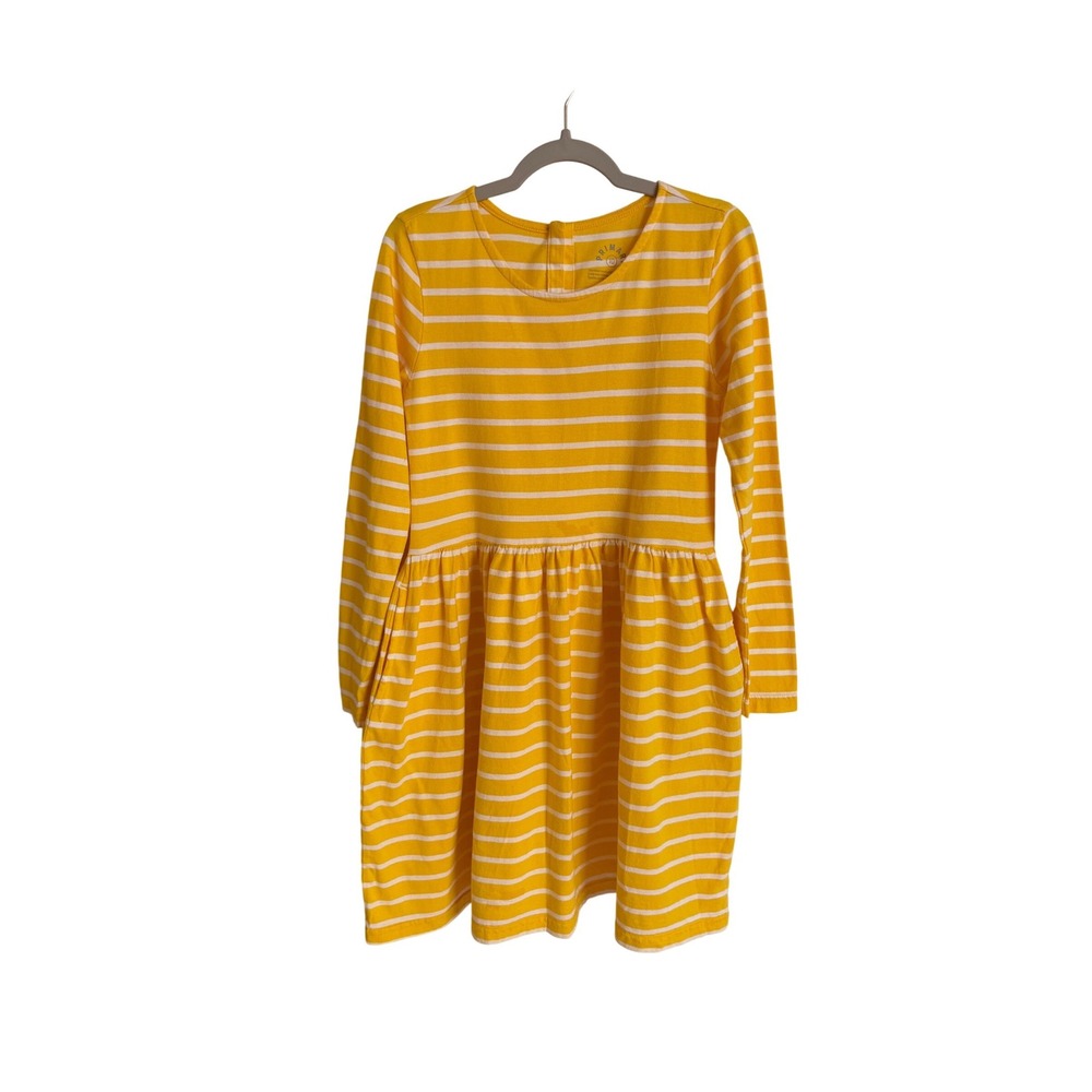 Primary Girls Yellow White Striped Long Sleeve‎ Cotton Jersey Dress Size 10